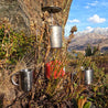 Alpin Loacker utomhusmuggar i rostfritt stål och titan spis, kaffe termomugg och lätt gasspis