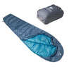 Saco de dormir de plumón ultraligero azul de Alpin Loacker con práctica bolsa, Alpin Loacker saco de dormir ultraligero en azul con saco portaobjetos